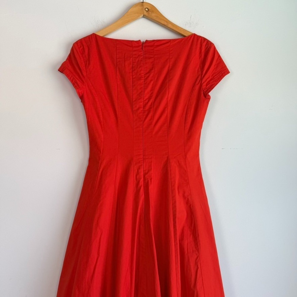 Staud Square Neck Fit and Flare Midi Dress Size 4 Red Cottagecore Quiet Luxury - Picture 7 of 12